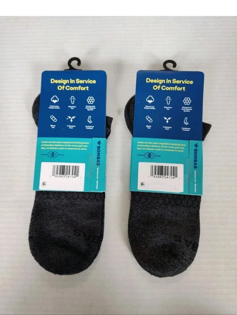 BOMBAS Core Classic Ankle Socks Men's size 9.5-12-13/Women's 11-13- (2 pair)